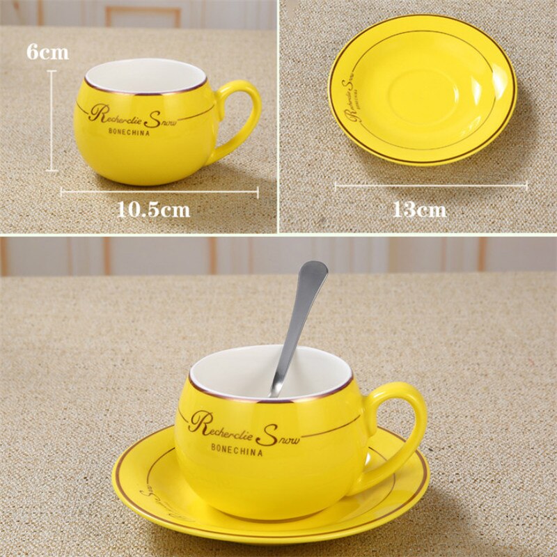 European Simple Cute Coffee Cup with Saucer Spoon Set Bone China Ceramic Tea Cup Office Milk Mug Drinkware