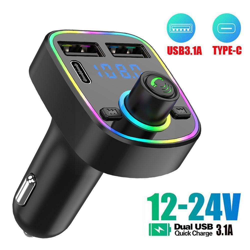 Auto Bluetooth Fm-zender PD Type-C Dual USB 3.1A Licht Snelle Ambient Charger Handsfree MP3 Kleurrijke Modulator Speler T2J0
