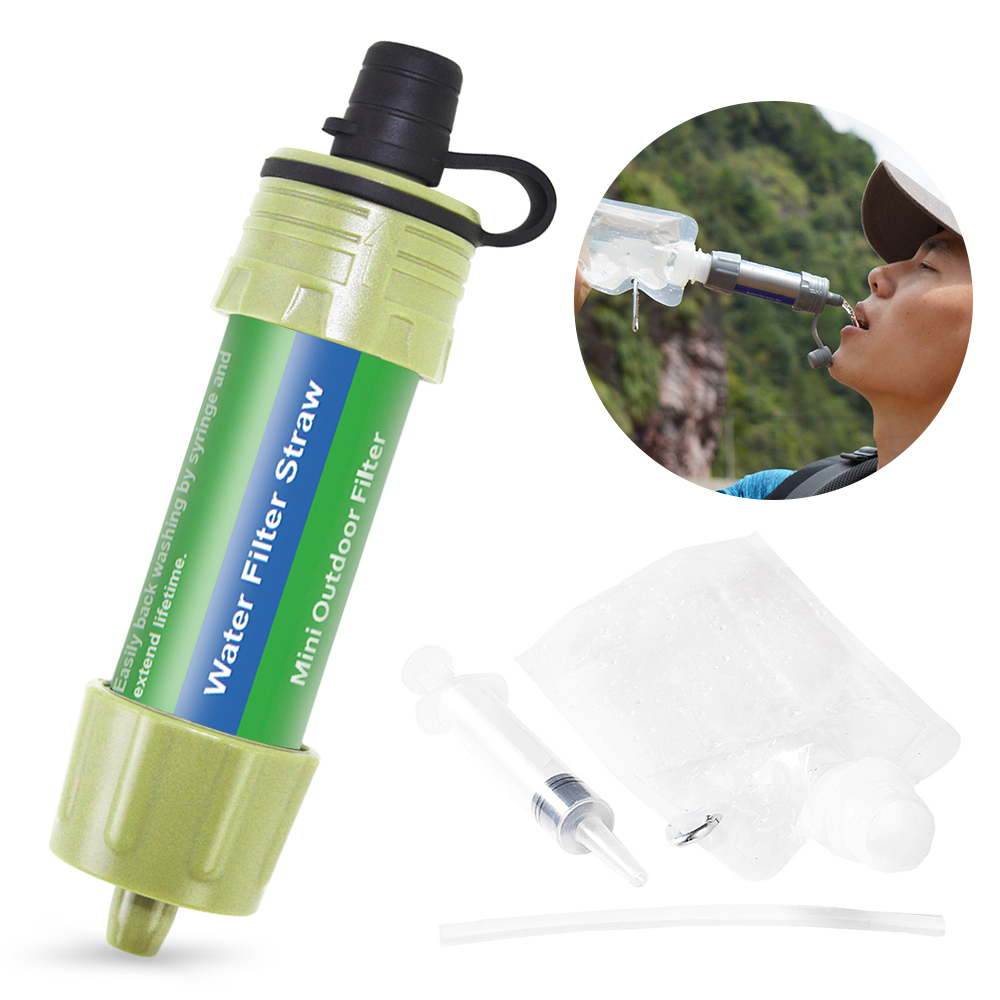 600ml Soft TPU Collapsible Water Filter Bottle with Water Filter Straw BPA Free Outdoor Filtered Water Bag for Camping Cycling: Set 5 Green