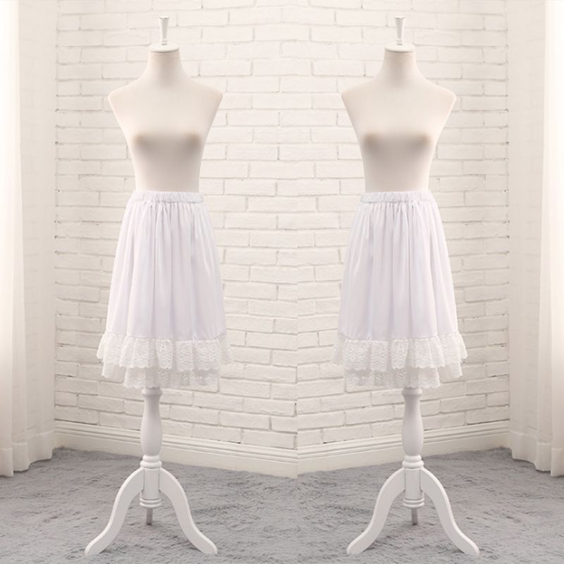 Womens Double Layer Skirt Extender Lace Trimmed Half Slip Crinoline Underskirt Double Layer Dress Extender