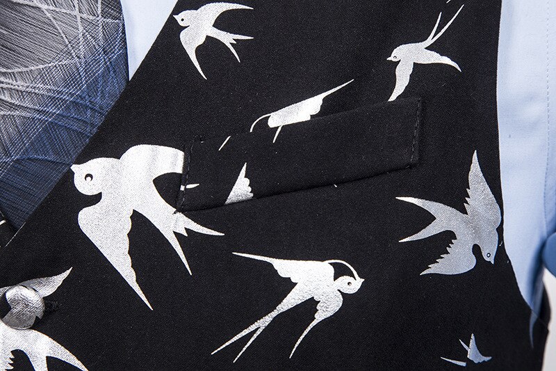 Herenvest met vogelprint en enkele rij knopen, slim fit, mouwloos, formeel zakelijk vest voor heren