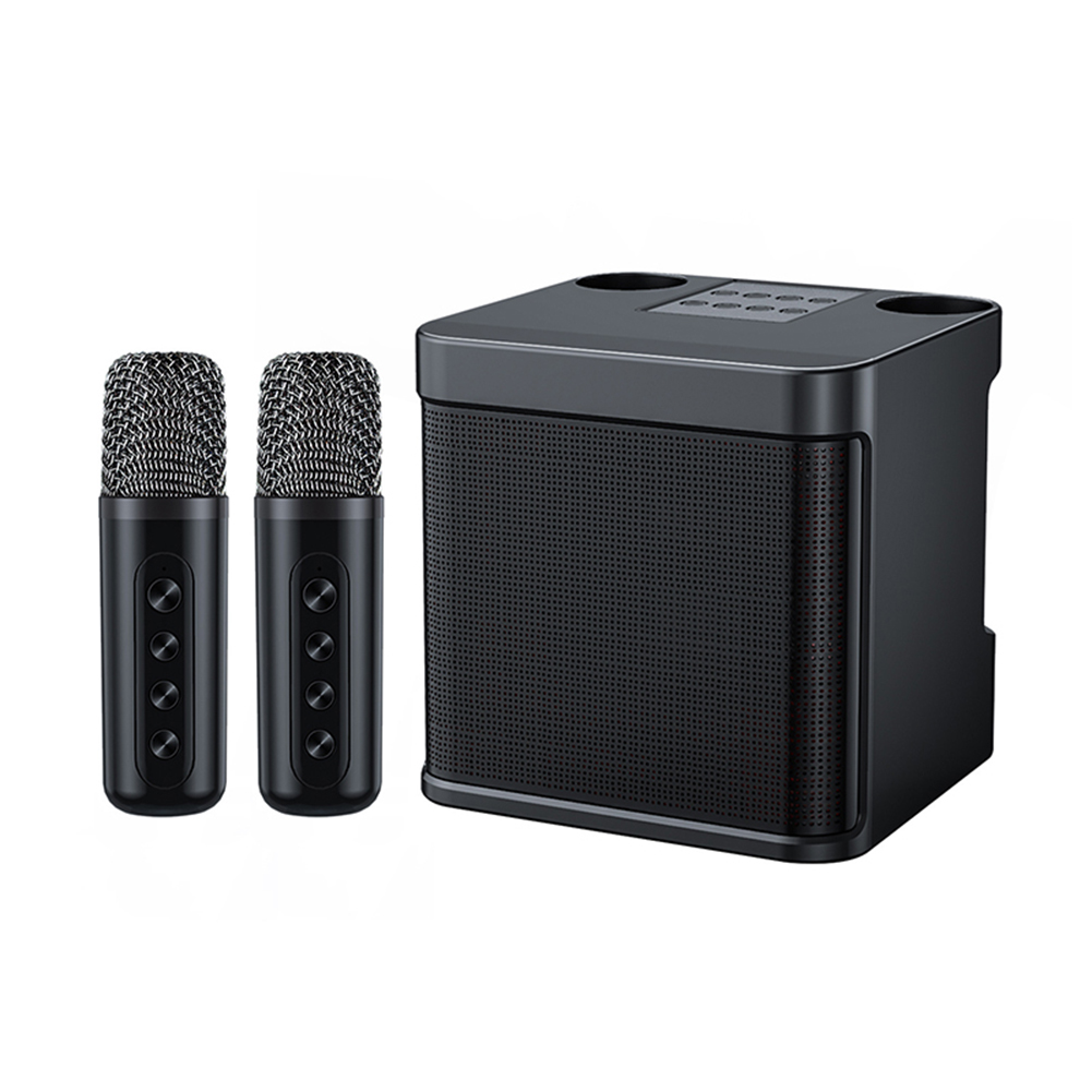 YS203 Altavoz Bluetooth portátil con 2 micrófonos inalámbricos Máquina de Karaoke Estéreo envolvente Karaoke en casa para niños Adultos: Negro