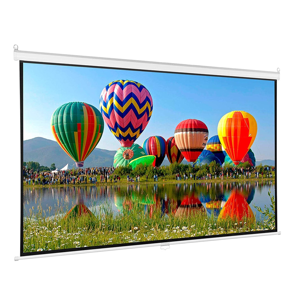 Manual Pull Down Projector Screen 100 inch 4:3 HD Widescreen Retractable Auto-Locking Portable Projection Screen