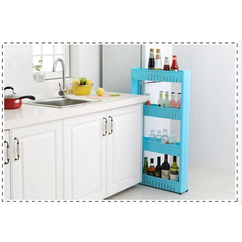 Movable Plastic Interspace Storage Rack Refrigerator Space Rack with Roller Shelves Kitchen Bathroom Strollers Interval 4-layer