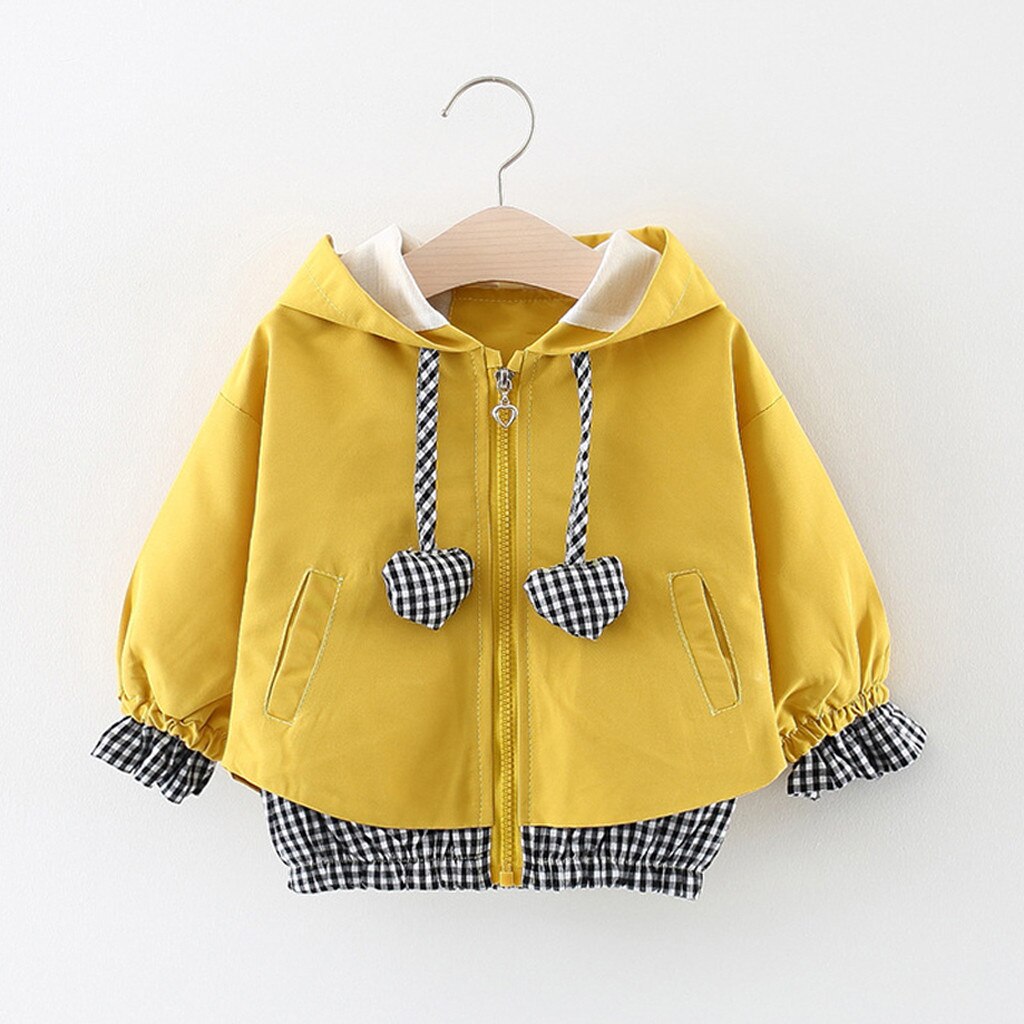 Baby Meisjes Liefde Print Jas Voor Peuter Baby Kids Meisjes Hart Plaid Hooded Winddicht Jas Uitloper Casual Kleding Veste Enfant