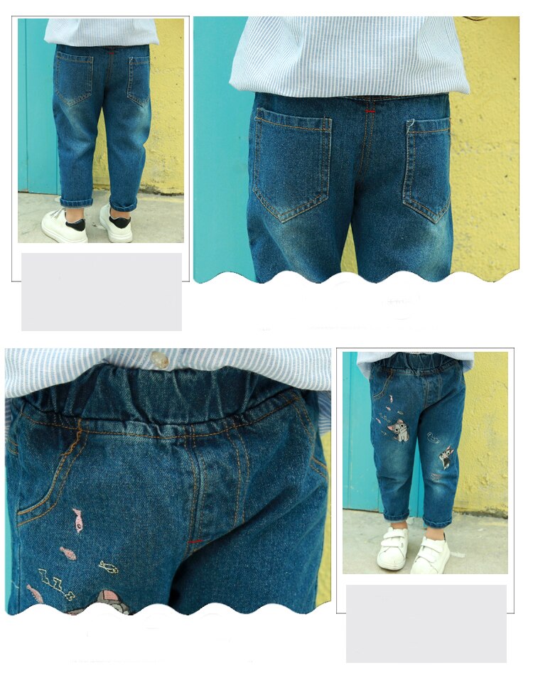 Børn tøj forår efterår afslappet toddler jeans baby tøj børn piger bukser søde denim bukser  bc1255