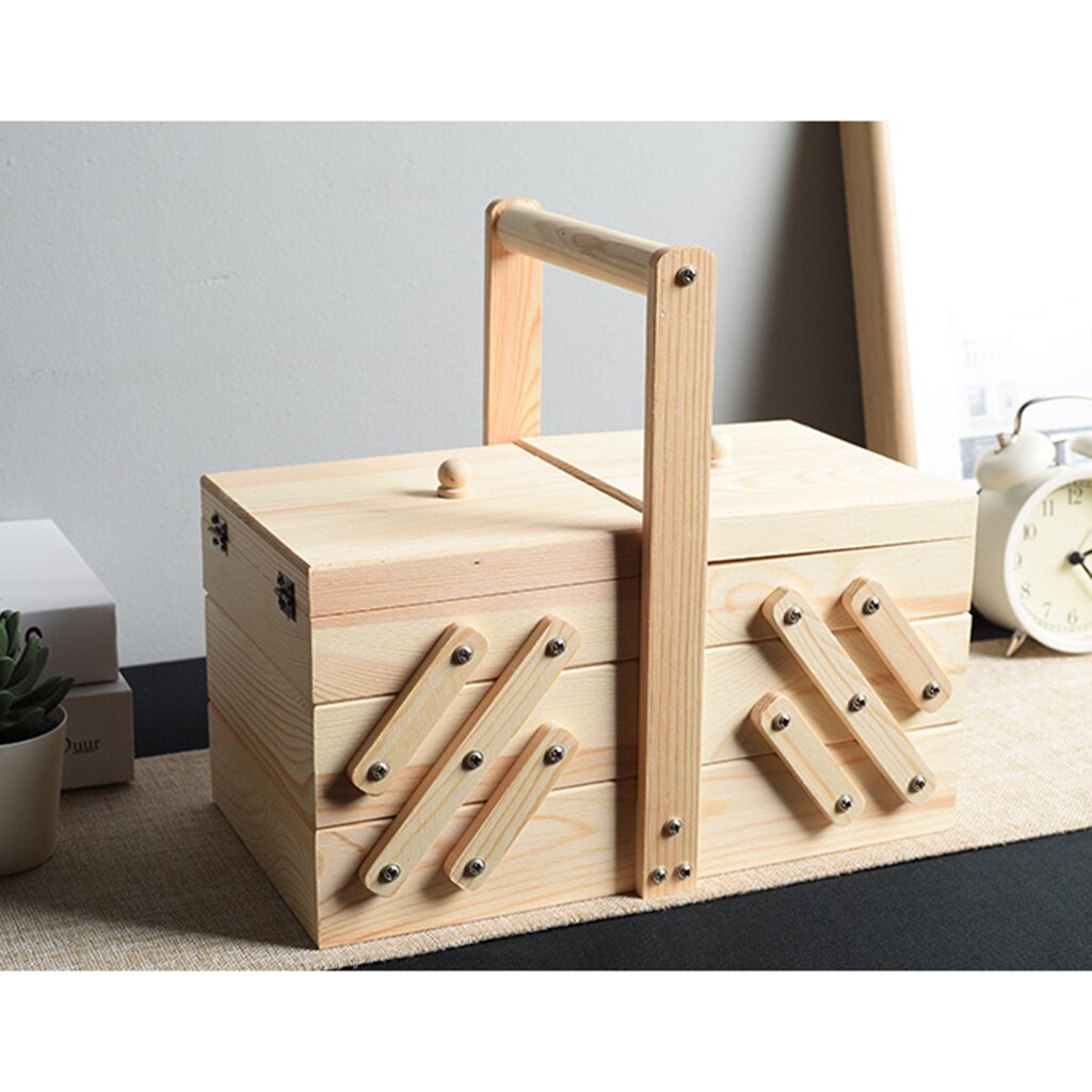 Cantilever 3 niveaux boîte à coudre en bois coudre Kits fournitures mallette de rangement porte-conteneur