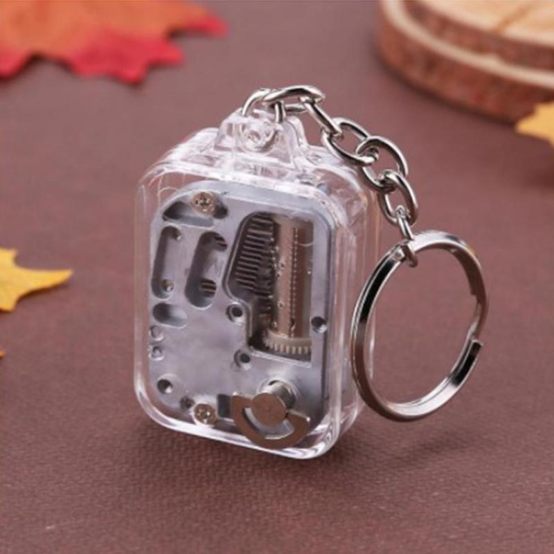 1PC Mini Music Box KeyChain Multi-function Square Collectible Acrylic Music Box Crafts Movement Birthday