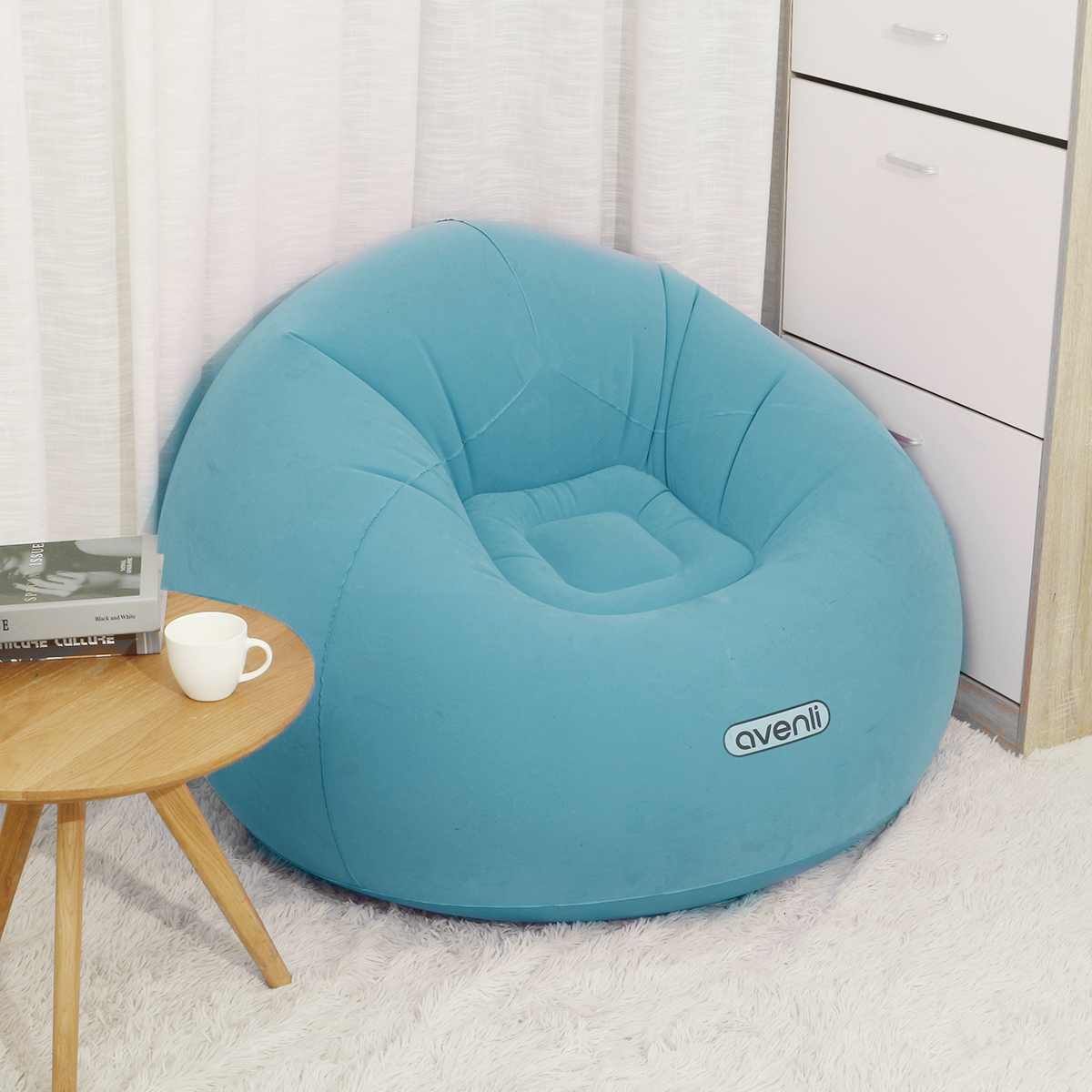 Inflatable Floor Chair for Living Room Janpanese Lazy Sofa Soft Futon Multi Function Furniture: Sky Blue