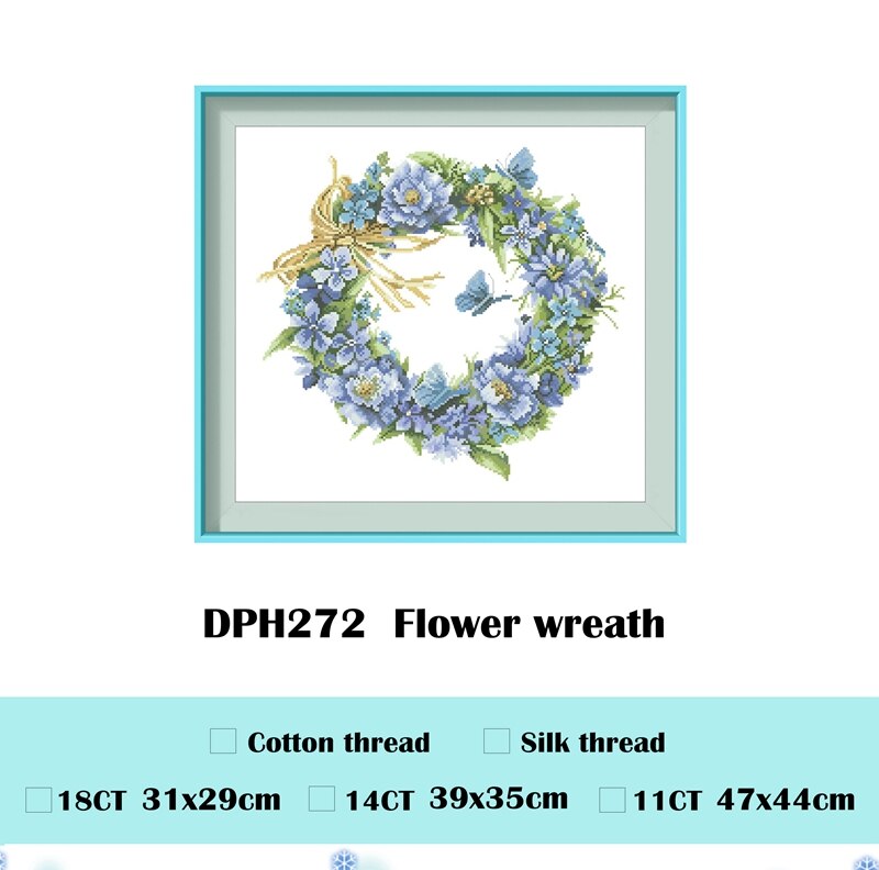 Ghirlanda di fiori kit punto croce fiocchi di neve disegno del modello 18ct 14ct 11ct unprint tela ricamo ricamo fai da te: Silk filo / 11ct unprint tela