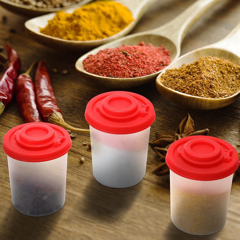 4PCS Salt and Pepper Shakers Moisture Proof Salt Shaker with Red Covers Lids Plastic Airtight Spice Jar Dispenser