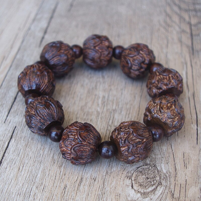 18 MM mannen Tibetaanse Boeddha Zwart Hout Carve Lotus Armband Healing Gebed Mala Chakra Strand Armband Lucky Sieraden