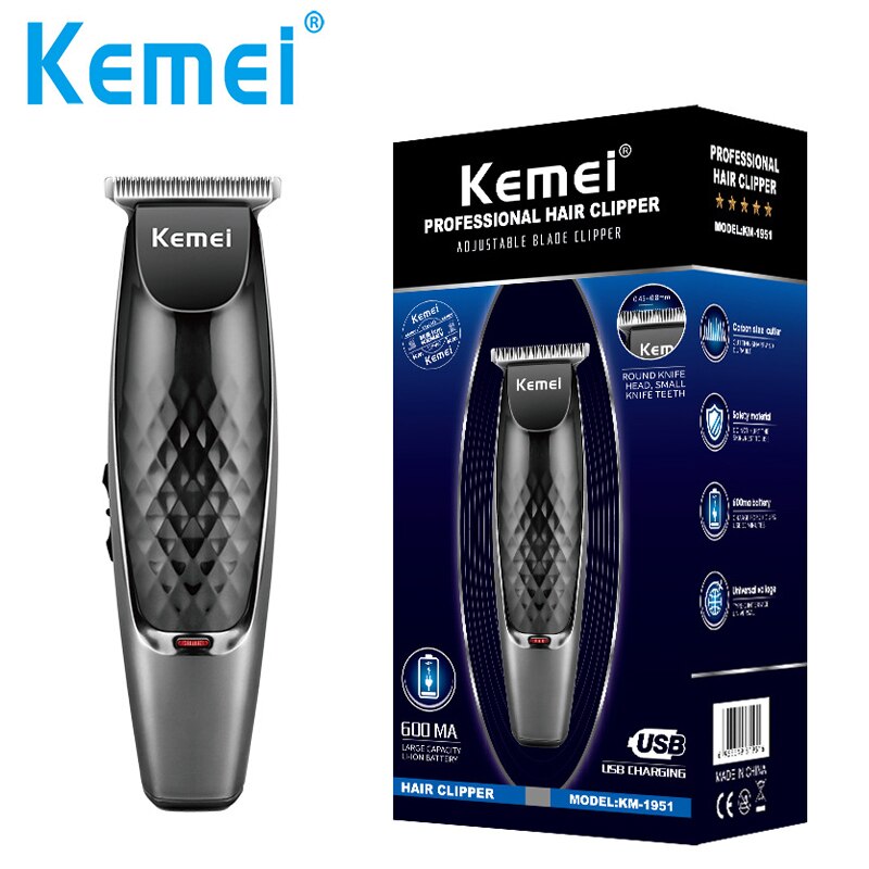 Kemei maquinilla eléctrica para cortar el pelo KM-1951, cabezal de aceite recargable, máquina para cortar el pelo, máquina para cortar el pelo, línea de grabado, carga USB: Default Title