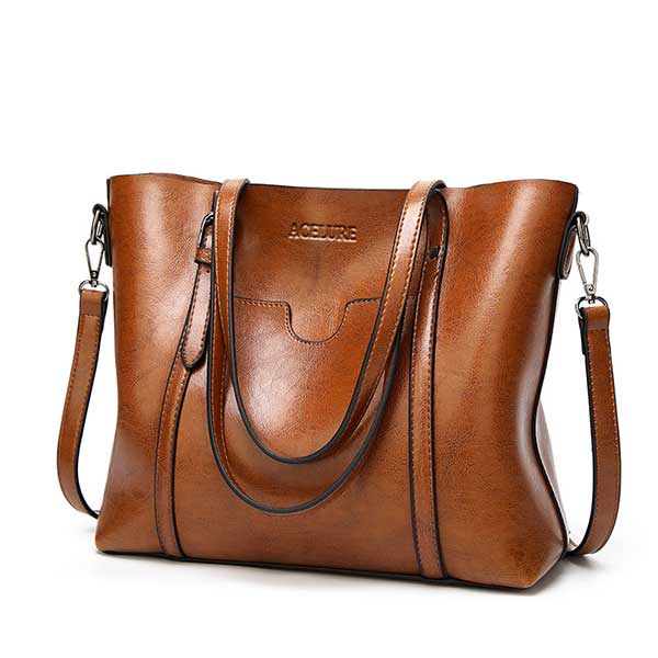 #39 naisten laukku öljyvaha naisten nahkaiset käsilaukut ylelliset naisten käsilaukut kukkaro taskulla naisten lähettilaukku iso laukku: Ruskea
