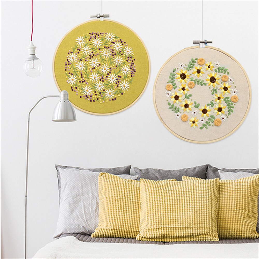 Starter Kit Stamped Threads Tools Embroidery KIt DIY Flowers Plants Sewing Craft Needlework Handwork Ribbon Painting Home Decor