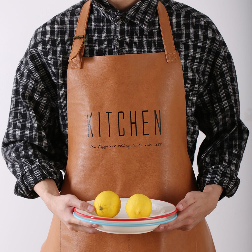 1 Pc Waterdichte Schort Engels Brief Patroon Lederen Anti-olie Verstelbare Schort Thuis Keuken Tool Voor Koken Bakken Schoon