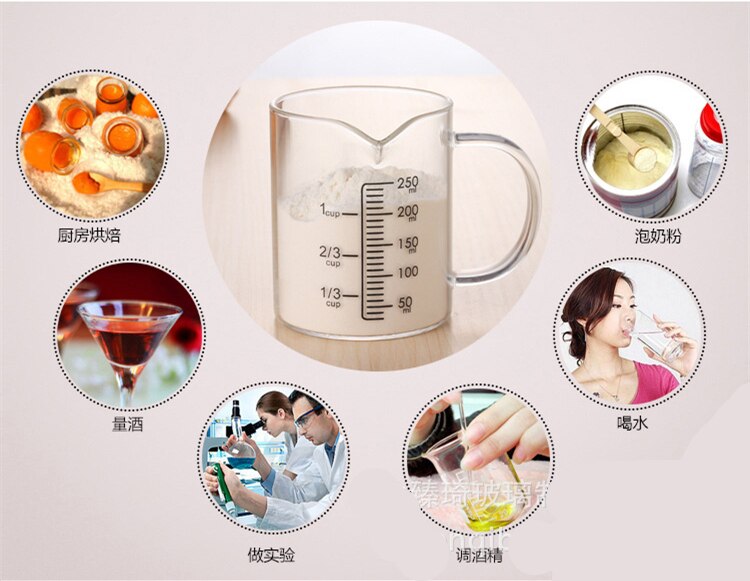 250ml-500ml glass gjennomsiktig målebeger kokeverktøy beholder målebeger som måler flytende baketøy kjøkkentilbehør