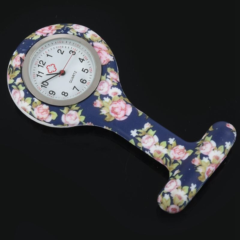 Niebieska różowa piwonia wzór silikonowe pielęgniarki broszka tunika zegarek kieszonkowy kieszonka na zegarek ze stali nierdzewnej