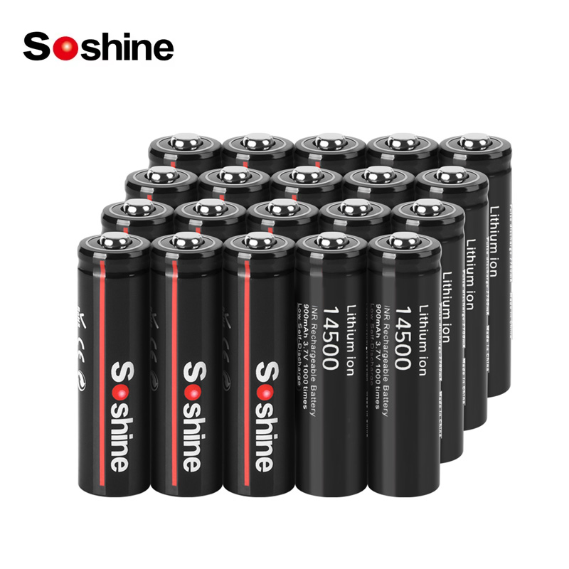 Soshine 14500 900mAh Lithium Rechargeable Batteries 3.7V AA Li-ion Battery Cell for Led Flashlight Headlamps Torch Mouse Toys