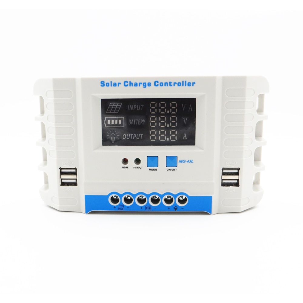 10A/20A/30A/40A/50A/60A 24V 12V Auto Solar Panel Battery Charge Controller PWM LCD Display Solar Collector Regulator USB two