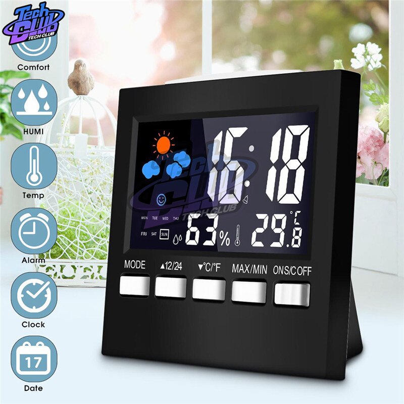 Reloj despertador Digital estación meteorológica medidor de humedad y temperatura LED pronóstico del tiempo Snooze reloj de mesa con proyección de tiempo
