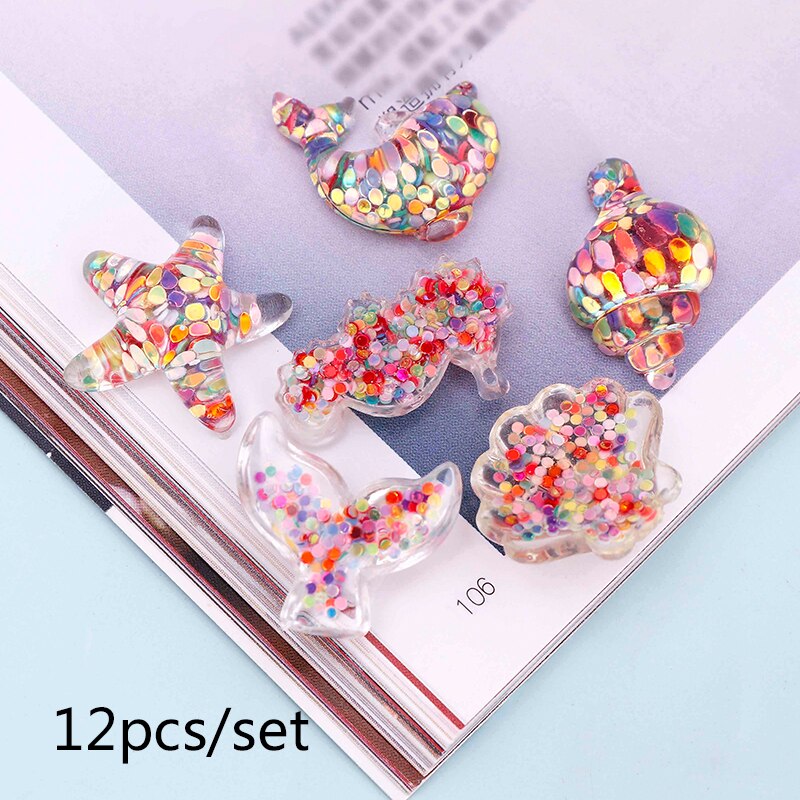 Plat Hars Plakboek Gemengde Transparante Pailletten Set Shell Seahorse Dolfijn Diy Ambachten Decoratieve Accessoires: Ocean shell