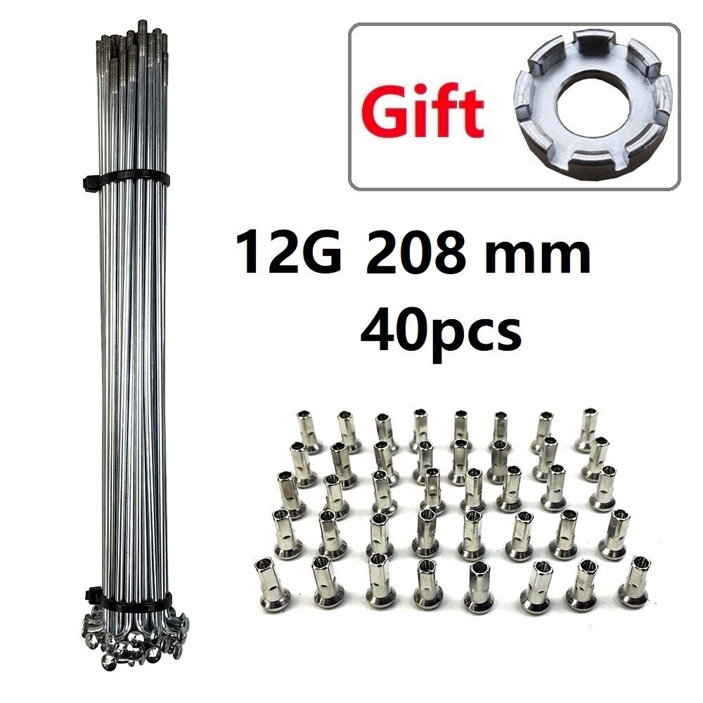 Silver Color Ebike Hub Motor Wheel Spokes 16/20/24/26/27.5/28/29 inch 700C 12G Mountain Bike Spokes J-bend Steel Wires: 208mm 40pcs tool