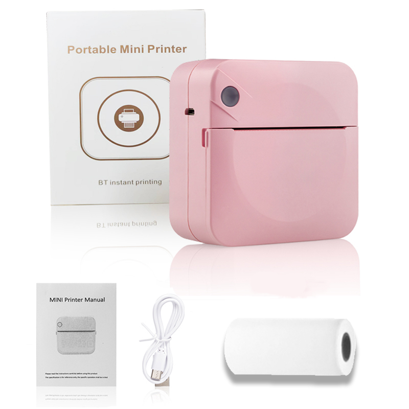 Mini impresora portátil de impresión térmica, máquina de impresión inalámbrica sin tinta, de bolsillo, autoadhesiva, para etiquetas y fotos: Blanco