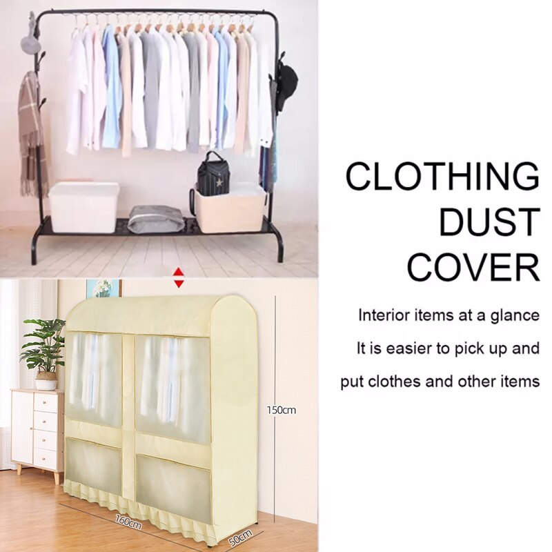 Garment Rack Cover Large Capacity Dustproof Waterproof Clothing Rack Protector with Zipper and Visible Window JW