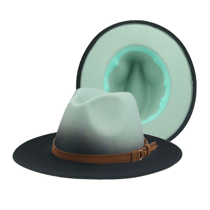 Women's Hat Fedora Gradient Color Red Blue Patchwork Men Hat Casual Belt Hip Hop Panama Winter Hats for Women Sombreros De Mujer: green1