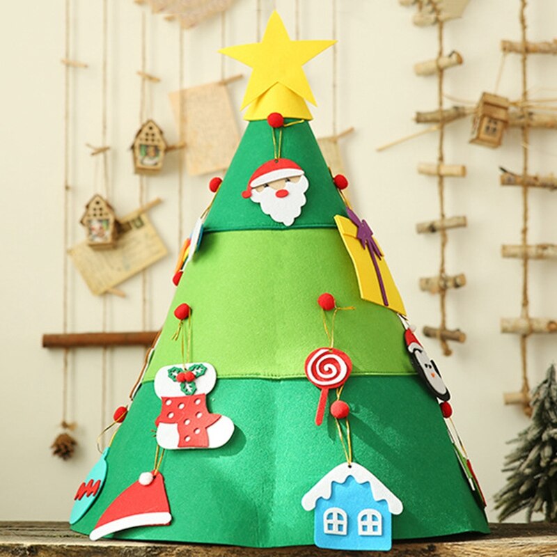 Filt juletre for barn 3.2ft gjør-det-selv juletre med småbarn 17 stk pyntegjenstander for barn xmas hengende hom