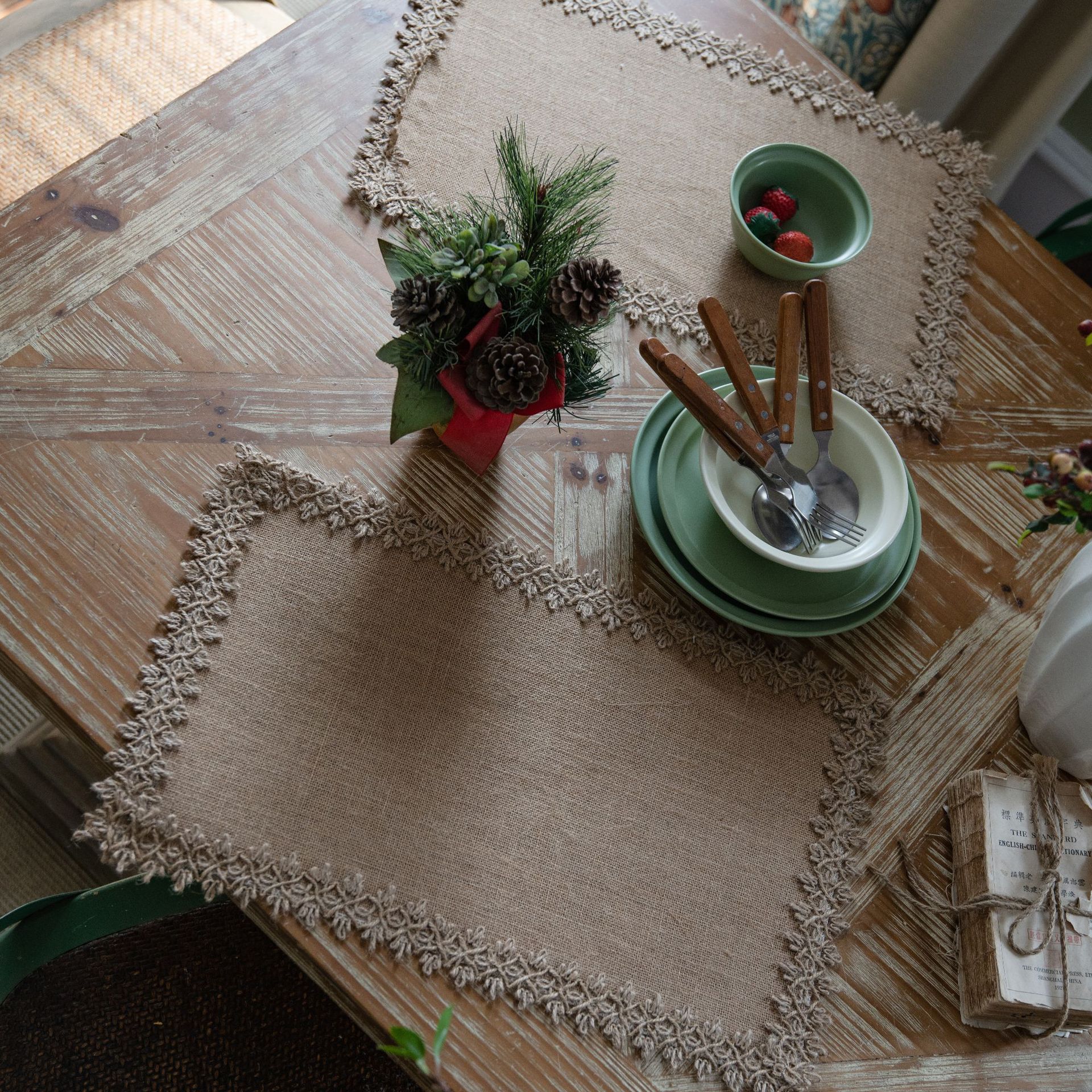 Tischläufer, Bauernhaus, rustikal, natürliche Jute-Spitze, Jahrgang, Land, Hochzeit, Geburtstag, Erntedankfest, Weihnachten, Party, Tischdekoration
