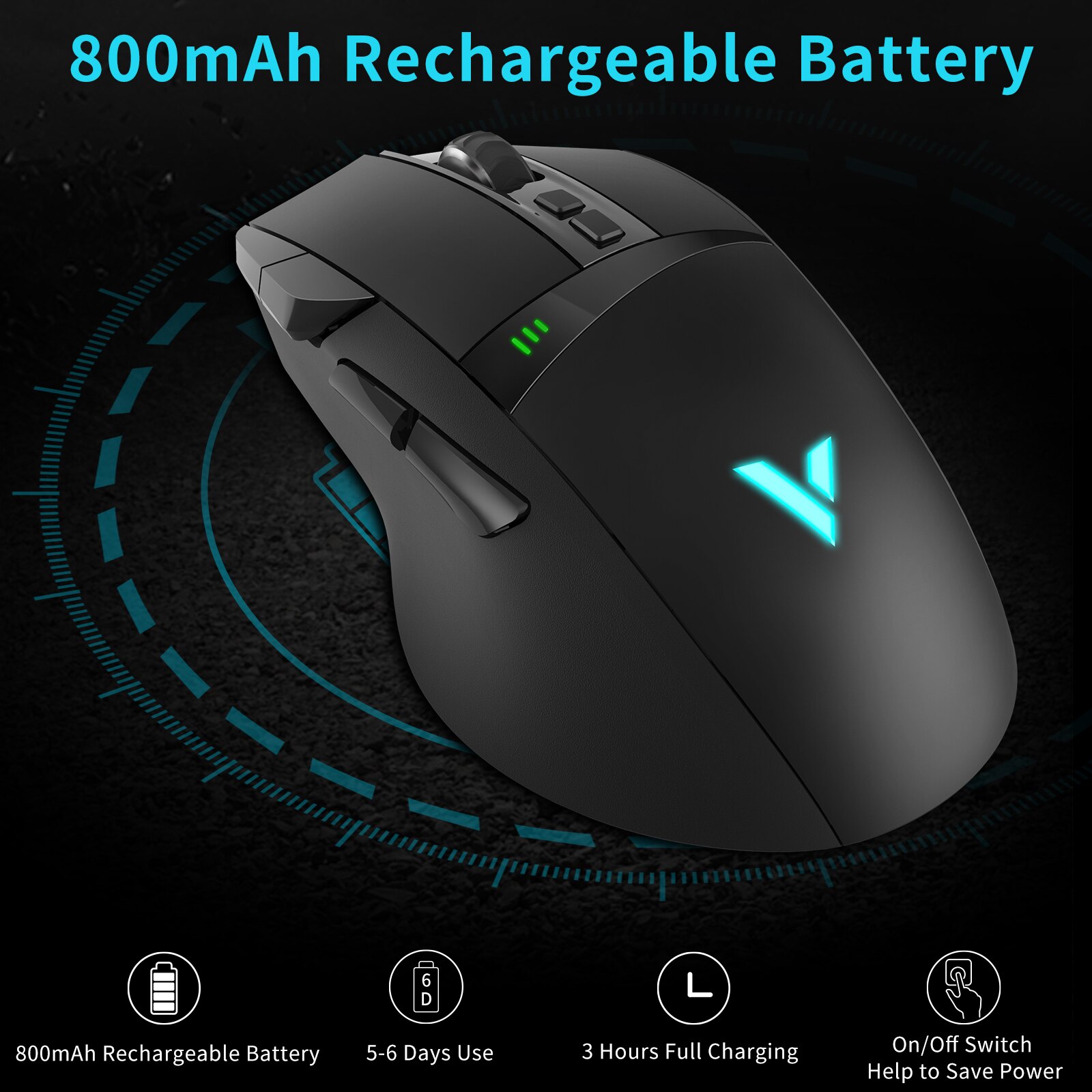 VT350C Wired/Wireless Dual Modes Gaming Mouse Rechargeable 11 Programmable Buttons Optical Mouse 5 Adjustable DPI RGB Backlight