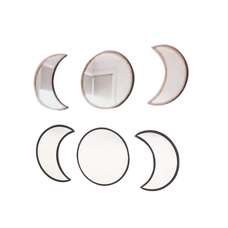 5pz / 3pz Stile Nordico di Legno Specchio Decorativo Luna fase Autoadesivi Della Parete Dello Specchio telecamera Da Letto Acrilico Specchio Decorativo FAI DA TE specchi