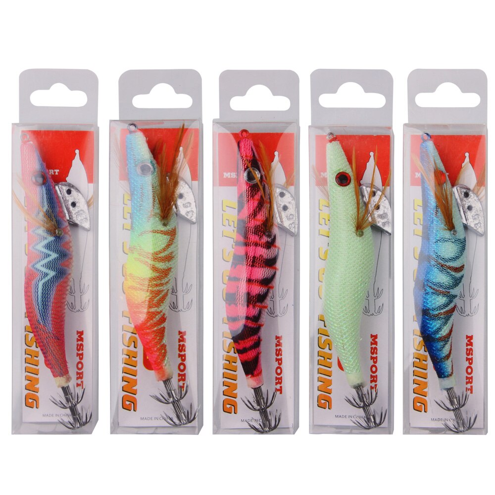 20 piezas de señuelo de pesca duro cebo de plomo calamar plantilla gancho de madera camarones señuelos de pulpo sepia Gamba cebo tamaño 2,5 #3,0 #3,5 #