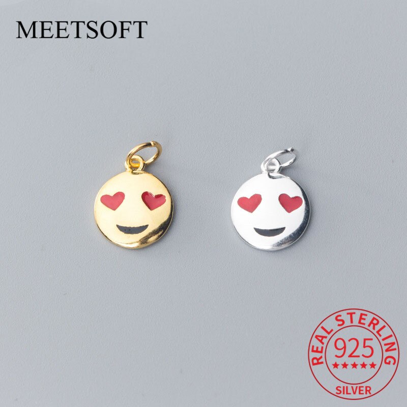 MEETSOFT Cute 925 Sterling Silver Round Face Silme Charms of DIY Handmade Jewelry Necklace Deocration Bracelet Accessory