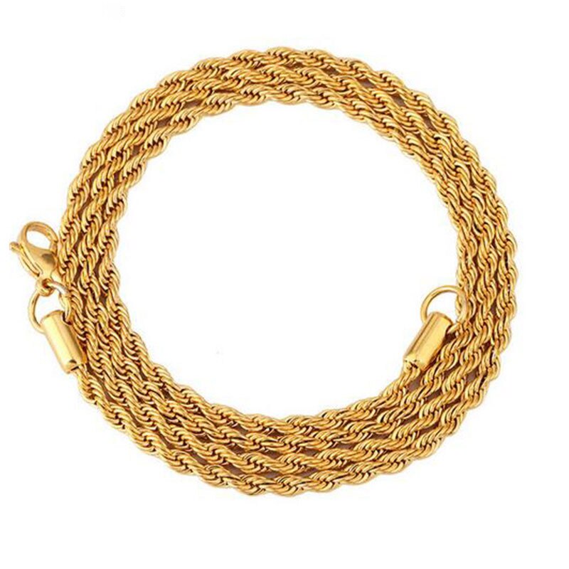 3MM Titan Stahl Silber Gold herren Halskette Twist Kette Lange Halsketten Für Frauen Collier Schmuck Accesory: 20in gold