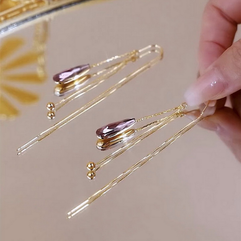 Orecchini pendenti con acqua verde zircone moda coreana per le donne Orecchini con temperamento lungo pendente in cristallo Gioielli per feste di nozze per ragazze