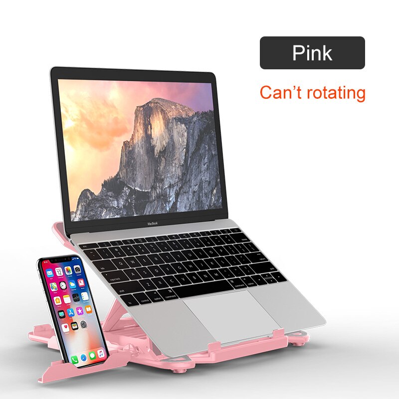 360 Rotating Laptop Stand Foldable Notebook Stand For Macbook 15 Lenovo Laptop Holder Computer Cooling Bracket With Phone Holder: Pink Normal