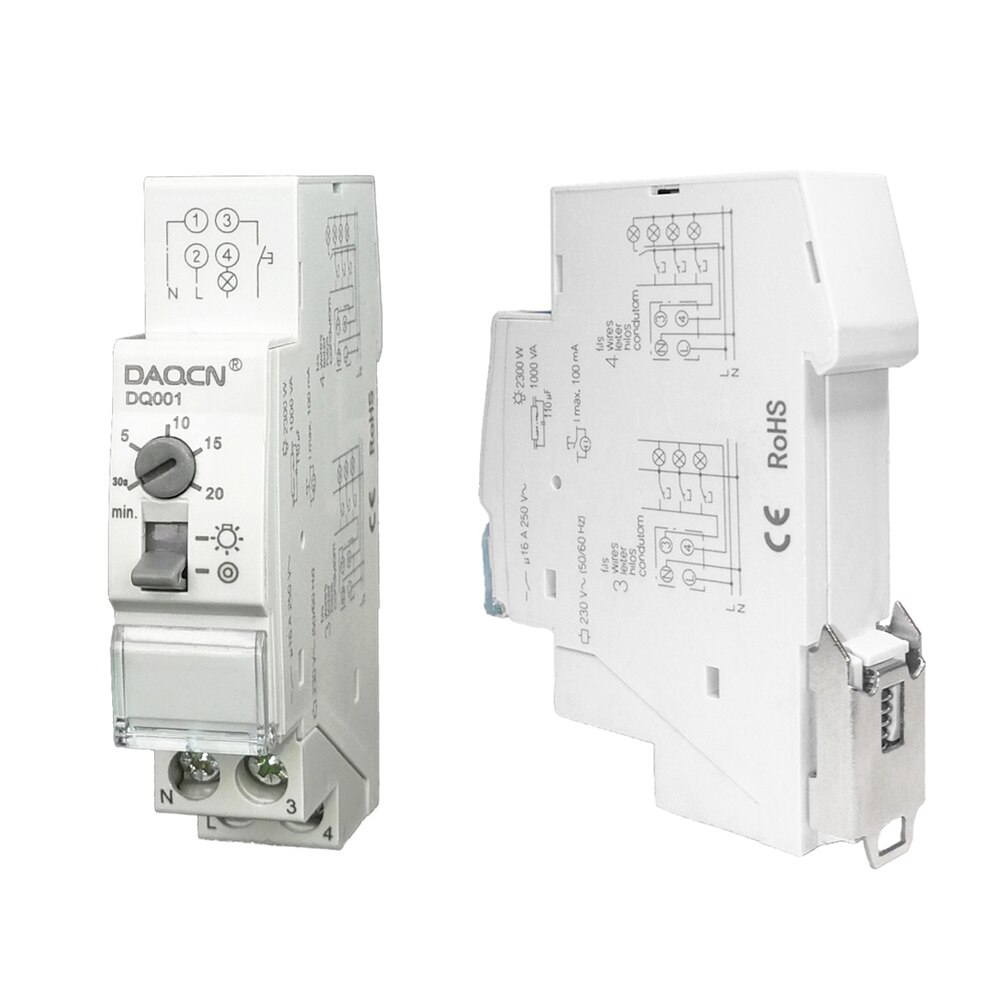 Mooie Trap Vertraging Schakelaar Tijdschakelaar Licht Vertragingstijd Relais 230V 16A 10 Minuten Bereik Voor Gang Verlichting controles