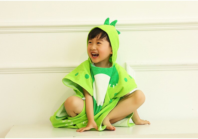 Baby hætteklædt badehåndklæde poncho børn børn badekåbe håndklæder badekåbe hurtig tør absorberende mikrofiber rejse sport badehåndklæde: Grøn dinosaur