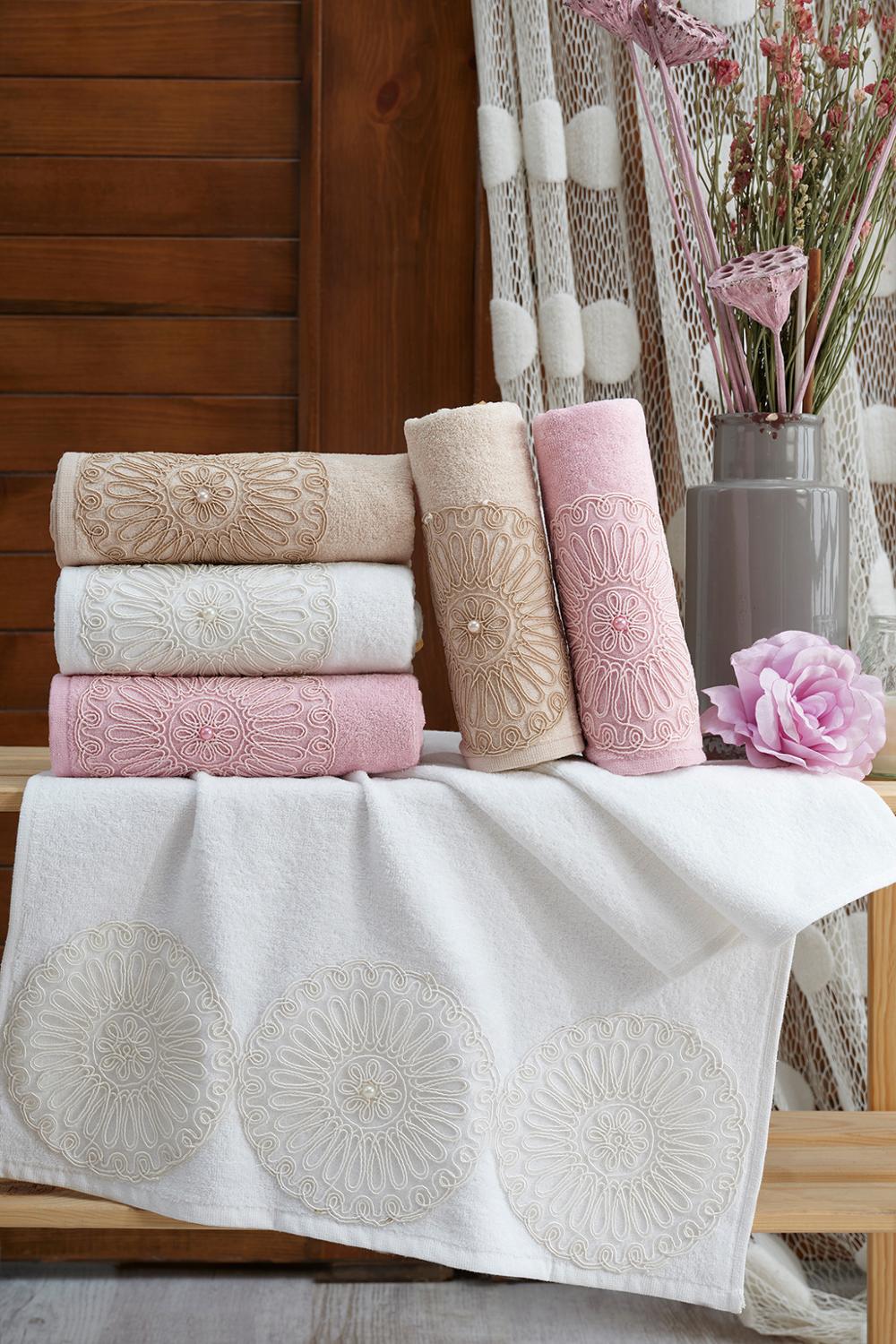 Ultrasoft lacé serviette 6 pièces 50x90% 100 coton super absorbant el serviette classique dentelle broderie visage serviette doux gant de toilette: İNCİBONCUK