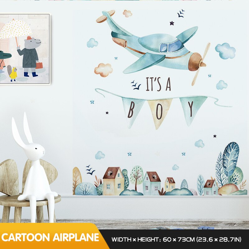 Wallsticker tegneserie luftballon dyreklistermærker børneværelse dekoration boligindretning baby soveværelse væg selvadsivet: Tegnefilm fly