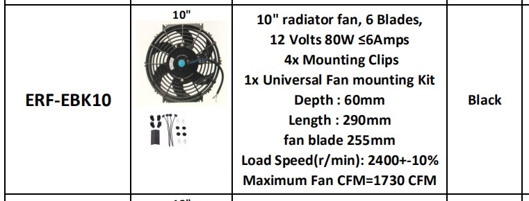 Universal 7 10 12 14 Inch 12V 80W 2100RPM Straight Black Blade Electric Cooling Radiator Fan Kit