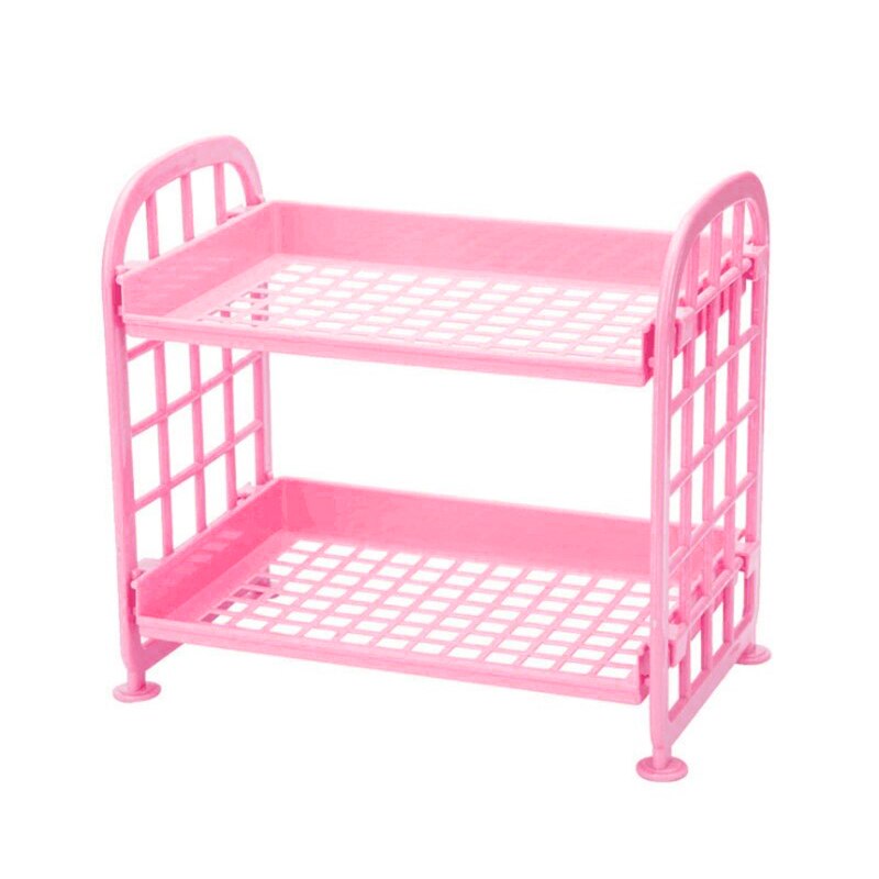 2-Tier Assembled Storage Shelf Plastic Seasoning Storage Rack Countertop Shelf for Kitchen Desk Countertop Organizer In Stock: Pink