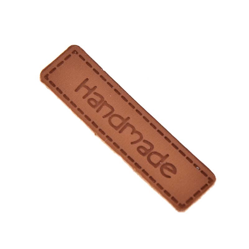 50 Uds. De etiquetas de cuero sintético hechas a mano con patrón de letras, sello en relieve rectangular, para accesorios de costura de prendas de vestir