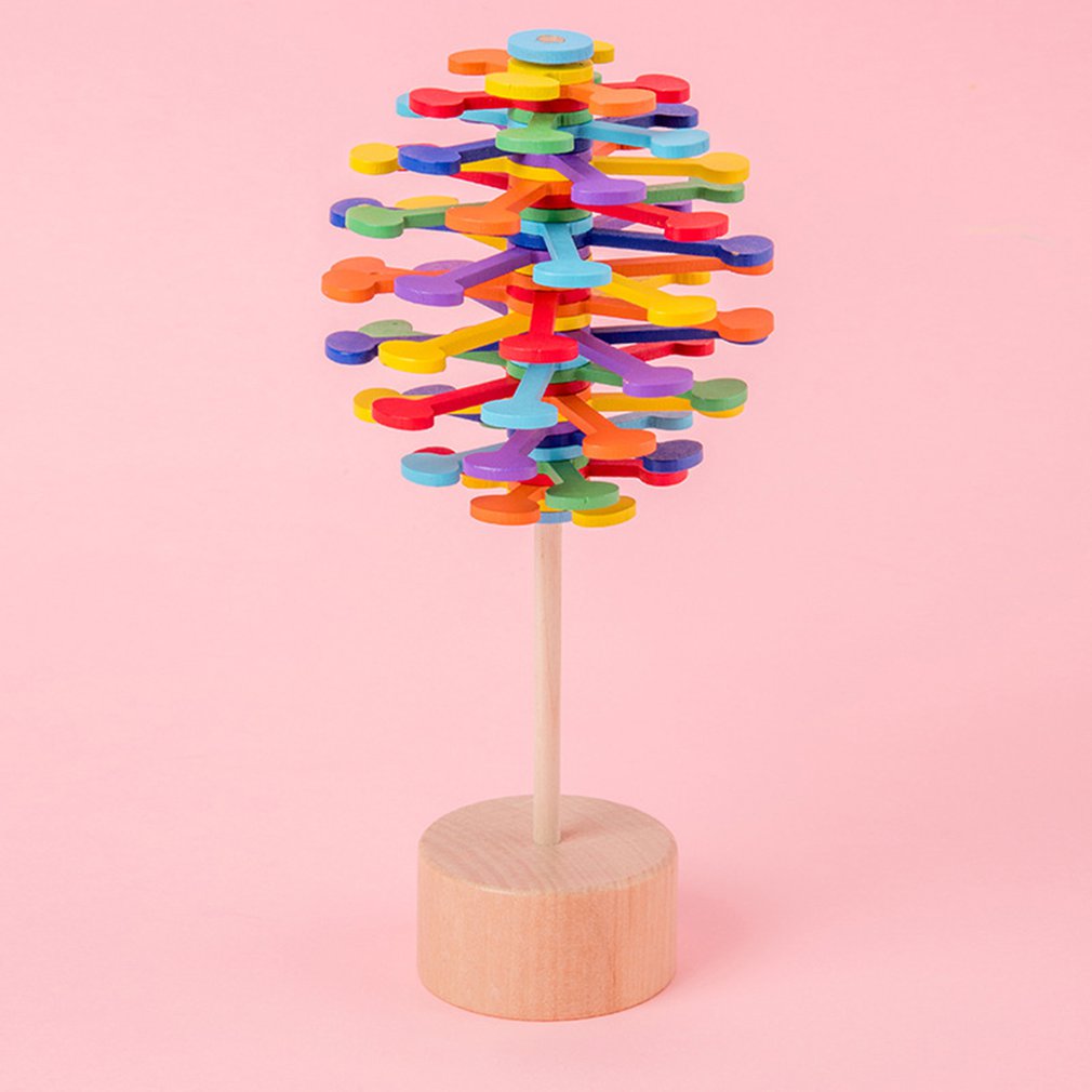 Træ farverige roterende stang dekompression legetøj slikkepind kontor dekompression spil stemning finjustering legetøj børns