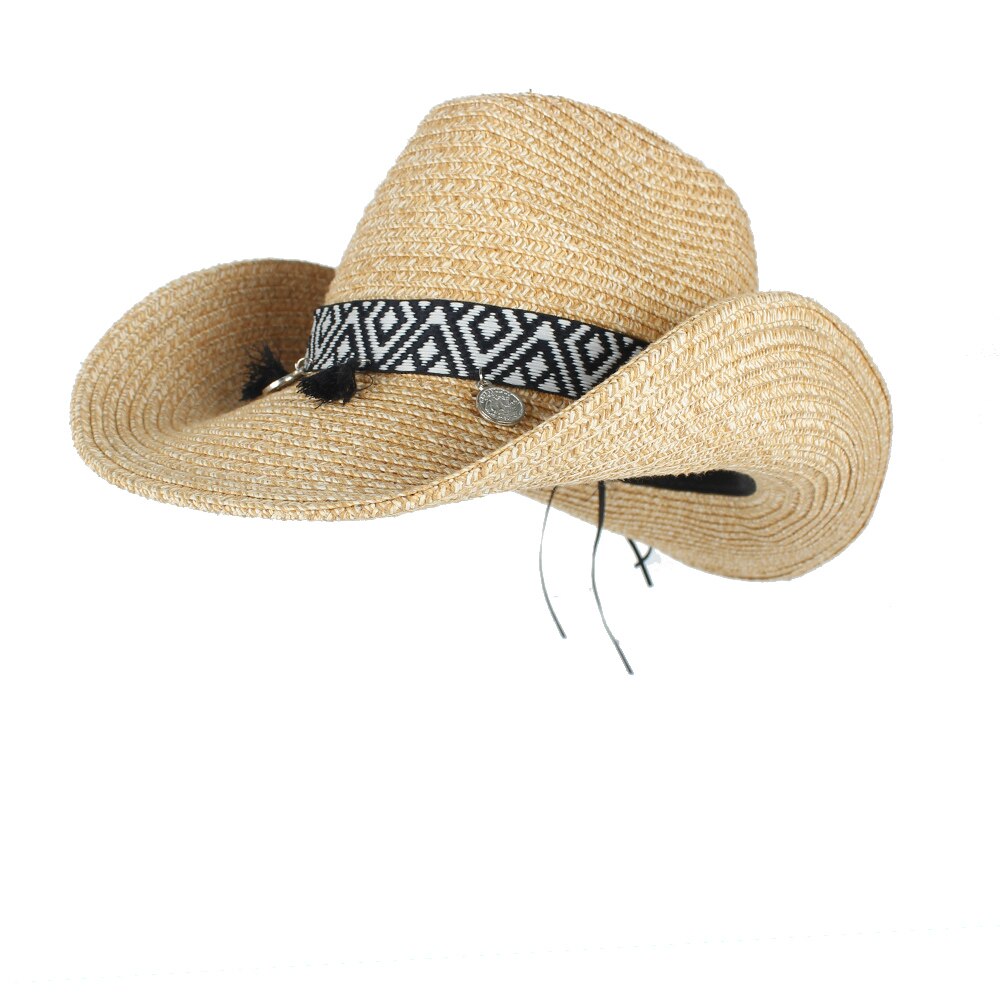 Boheme kvast kvindelige hule vestlige cowboy hat dame sommer halm sombrerocap strand cowgirl jazz sol hat