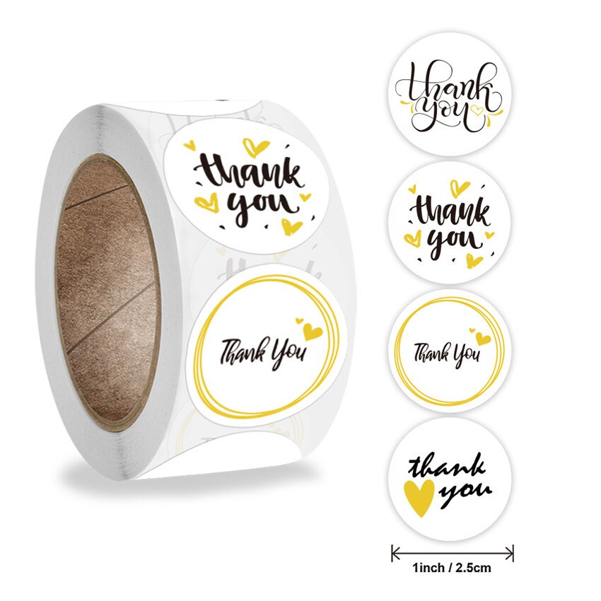 4 Designs Yellow Thank You Stickers Round Heart Scrapbooking Labels For Wedding Envelope Seal Handmade Stationery Sticker: 300Pcs