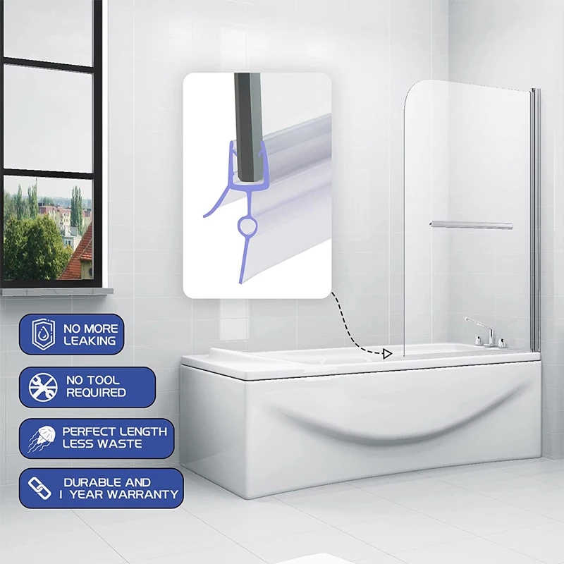 Shower Screen Seal Strip PVC Bath Door Seal Strips for 4-6mm Glass 18-23mm Gap Glue-free Waterproof Weatherstrip Black #40 #50